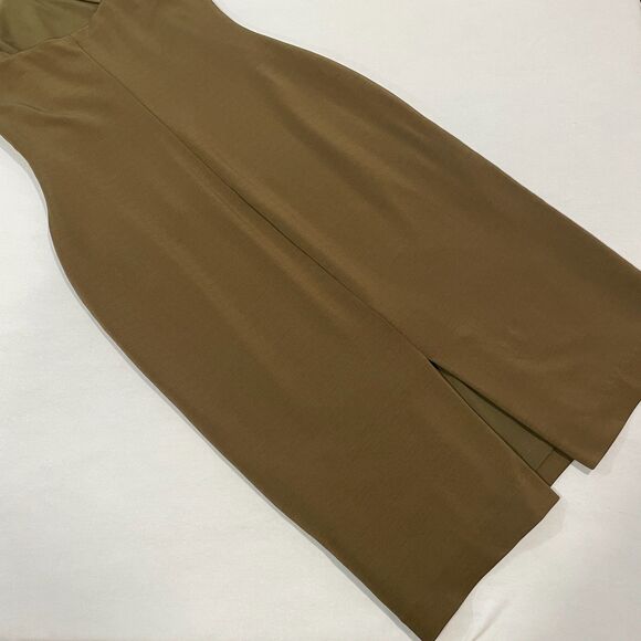 ~ Lauren Ralph Lauren 8 Cocktail Dress LRL Lined Midi Stretch Olive Asymmetrical - Picture 15 of 16